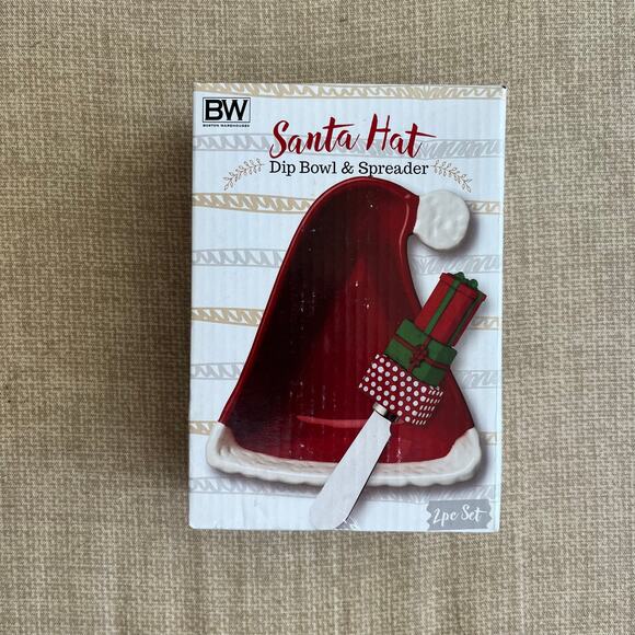 New In Box! Santa Hat Dip Bowl and Spreader by Boston Warehouse | 2 pc set - Picture 1 of 4